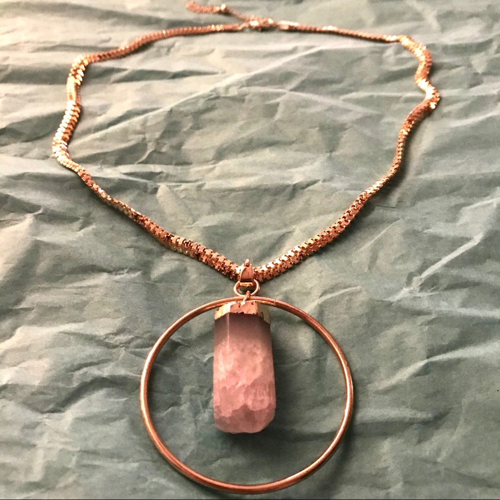 Handmade grey agate hoop pendant necklace ✨